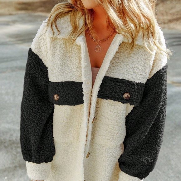 . Jackets & Blazers - Two Tone Drop Shoulder Teddy Coat
